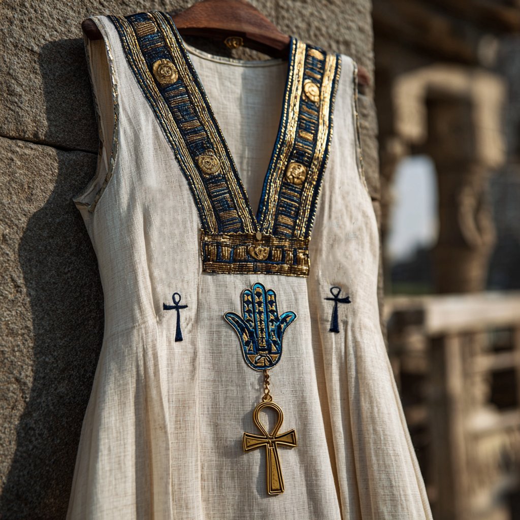 Women's Vintage Hamsa Hand And Egyptian Ankh Pattern Casual Long Dress
