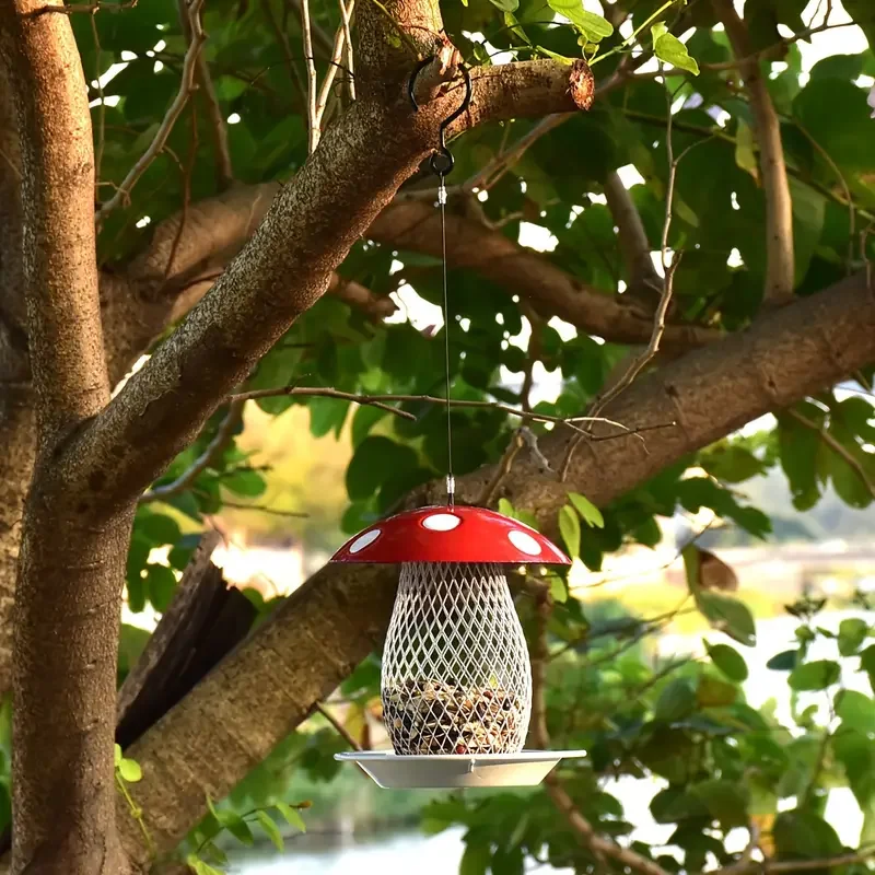 1pc classic squirrel proof mushroom shape hanging bird feeder for garden or park 1qt feed capacity garden supplies details 0