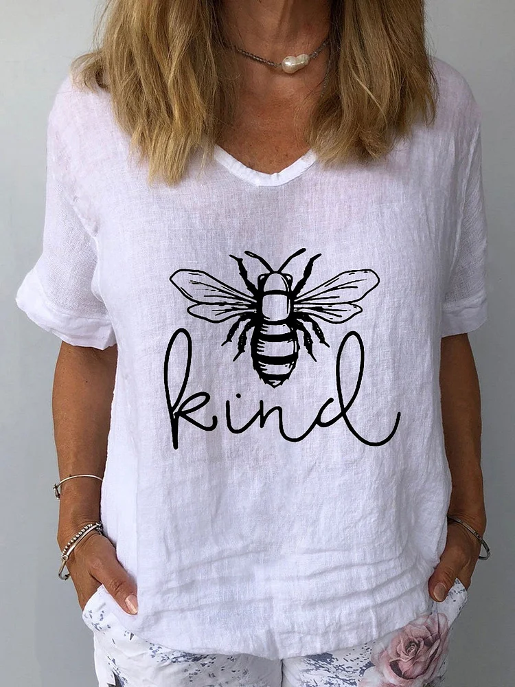 Women's Kind Bee Print Cotton Linen Top