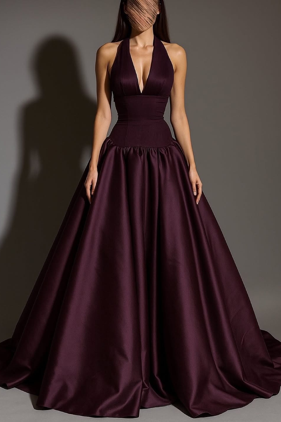 Satin Halter Deep V-Neck Strapless Sleeveless Long Pleated A-Line Prom Dress | ZA0416 Wellcucu