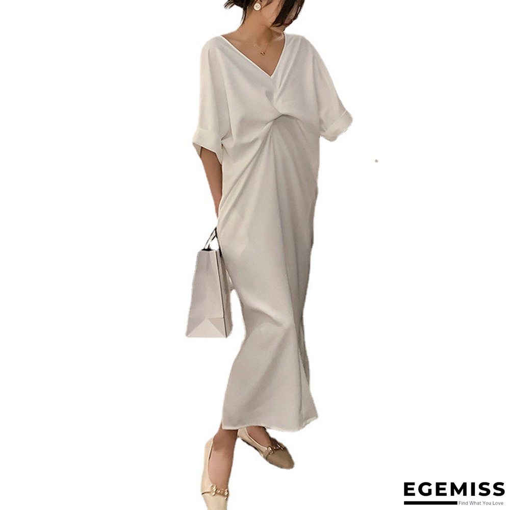 Extra large kinked t-shirt skirt loose tibetan meat slim backless v-neck dress white | EGEMISS