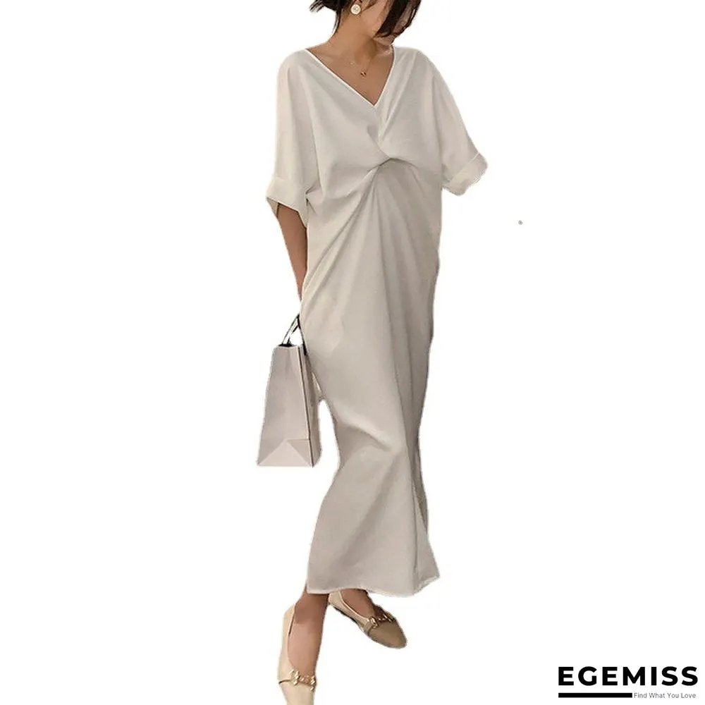 Extra large kinked t-shirt skirt loose tibetan meat slim backless v-neck dress white | EGEMISS