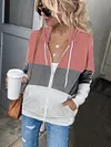 Womens Color Block Hoodie Zipper Lace Hooded Sweatshirt