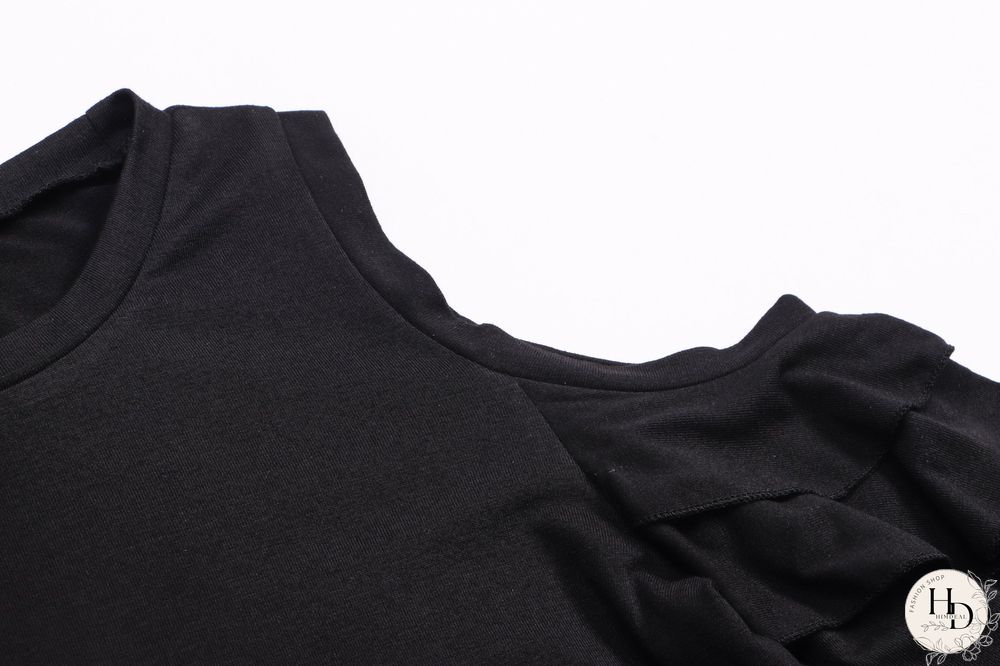 Crew Neck Regular Fit Casual Frill Sleeve Tops