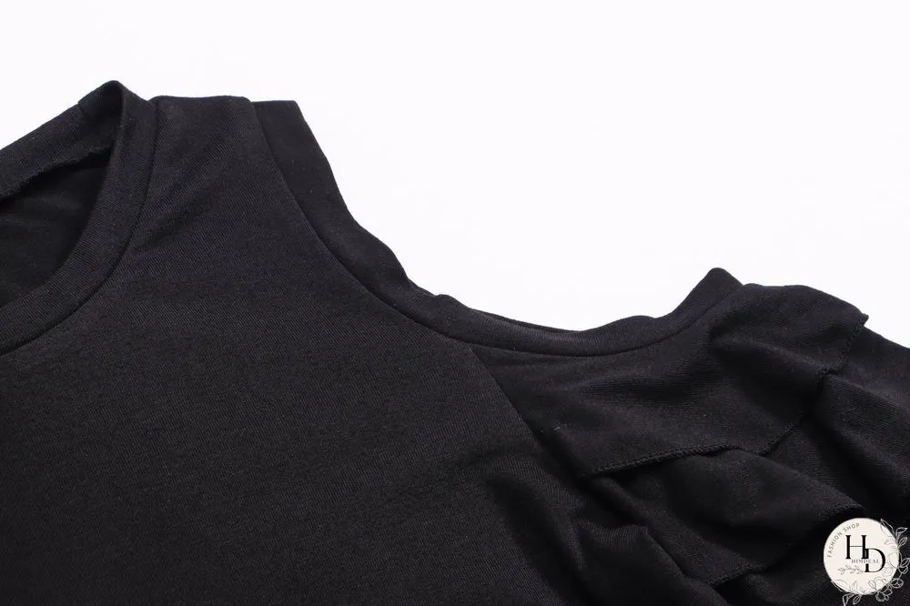 Crew Neck Regular Fit Casual Frill Sleeve Tops