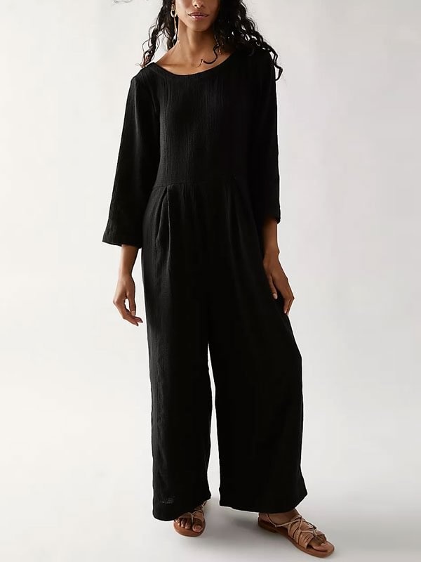 Exaggerated pleated texture at the waist women's jumpsuits