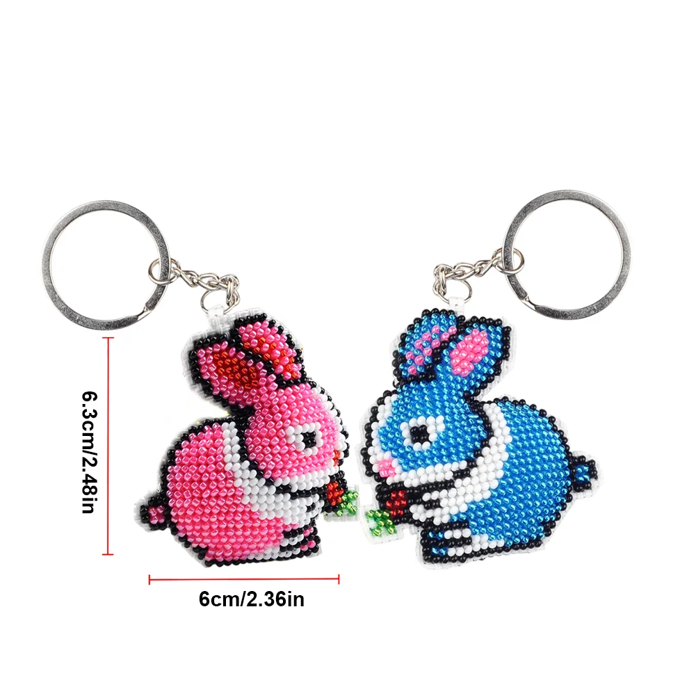 2Pcs Bunny - Stamped Bead Embroidery - Keychain