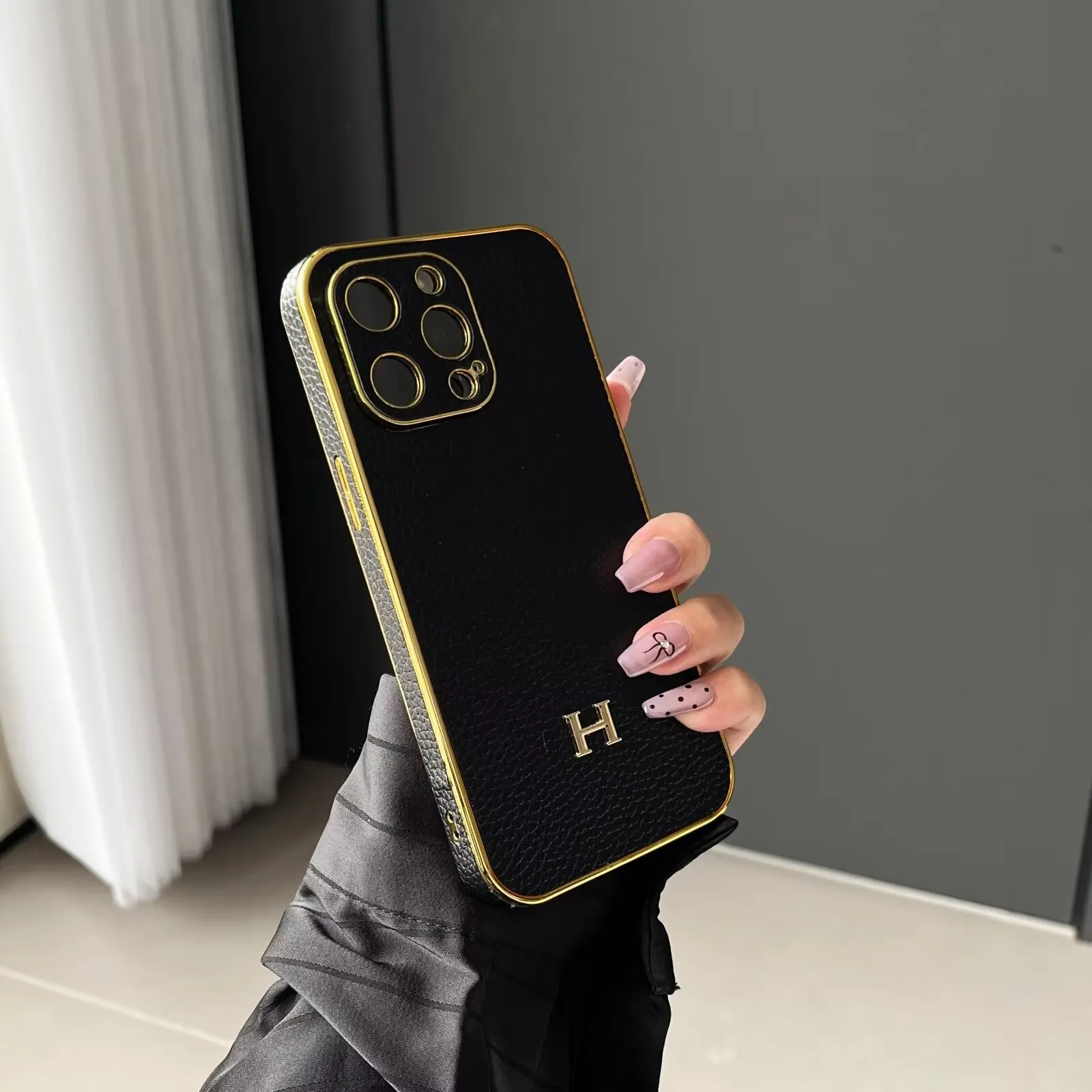 Luxury Hermes Genuine Leather Electroplating Elegant Apple iPhone Case