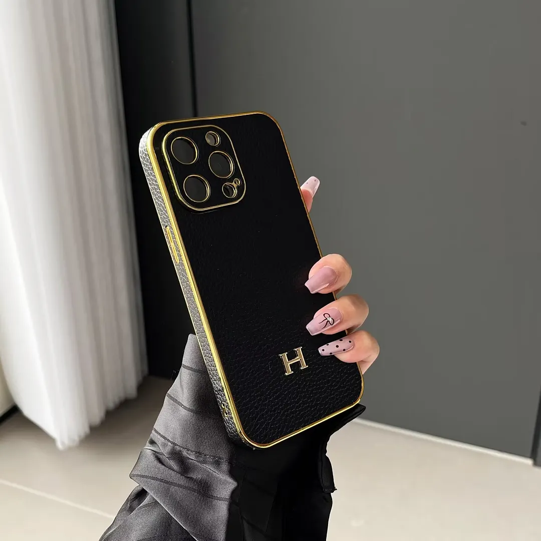 Luxury Hermes Genuine Leather Electroplating Elegant Apple iPhone Case