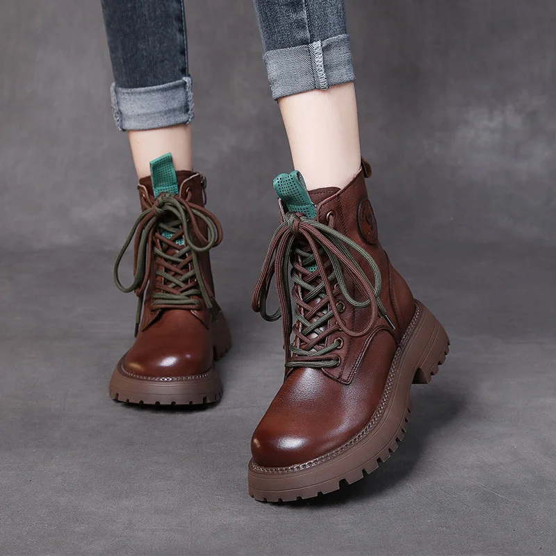 Yyvonne Cowhicked Martin Boots Women's Station Pines And Single Boots Vintage Handmade And Boots Thicken In Winter