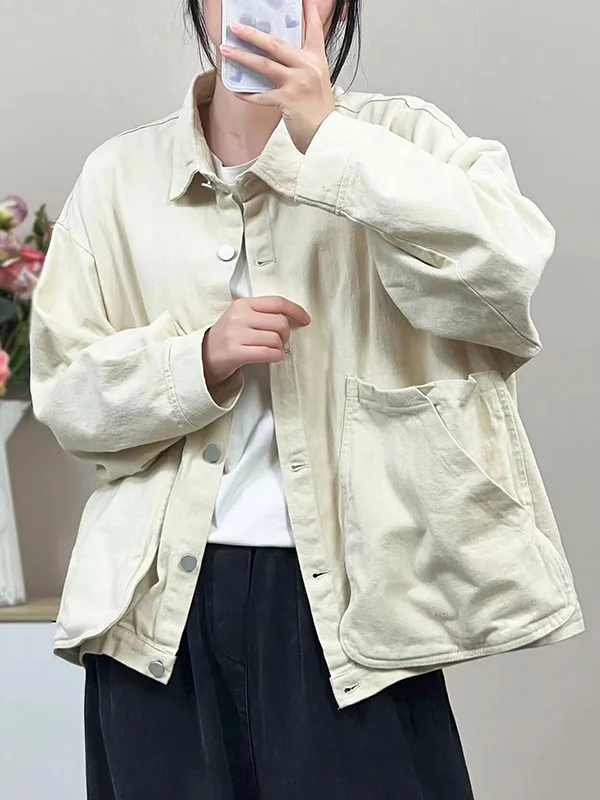 Split-Joint Pockets Buttoned Loose Long Sleeves Lapel Outerwear