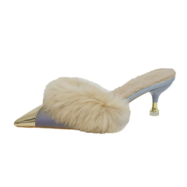 Yyvonne High And Slippers Women Wear Velvet New Pointed Half-Tug Korean Version Of The Tip Tip And High Heel Slippers