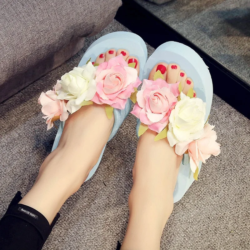6cm High Heel Women's New Outer Wear Thick-soled Beach Sandals Slippers Wedge Flip-flops Flip-flops Sandals Women Home Slippers