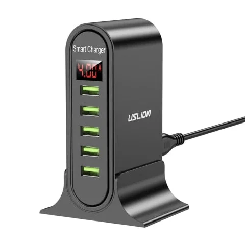 pornhint Pornhint USLION 5 Port USB Charger For Xiaomi LED Display Multi USB Charging Station Universal Phone Desktop Wall Home EU US UK Plug