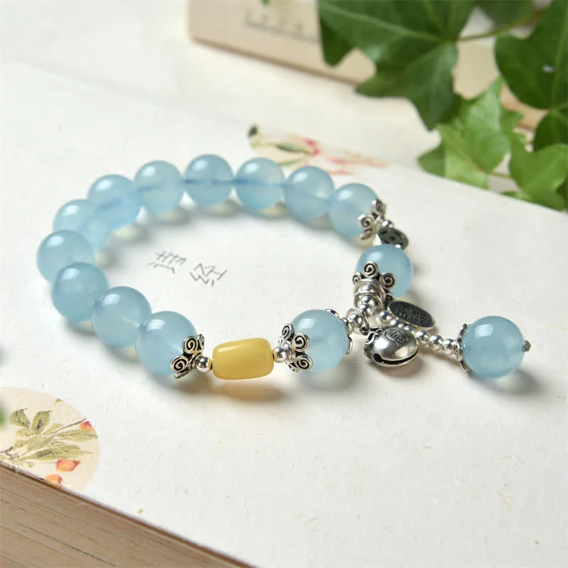 925 Sterling Silver Natural Aquamarine Amber Healing Blessing Charm Bracelet