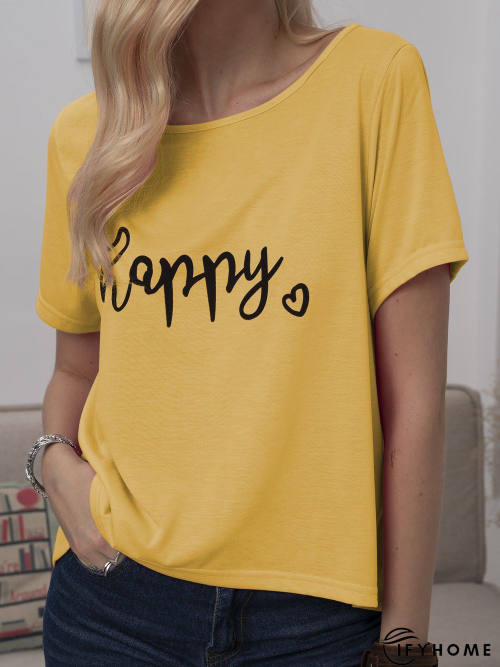 Plus Size Women Short Sleeve Happy Floral Casual Tops | IFYHOME