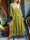 Loose And Casual Solid Color Flared Sleeves Maxi Dresses
