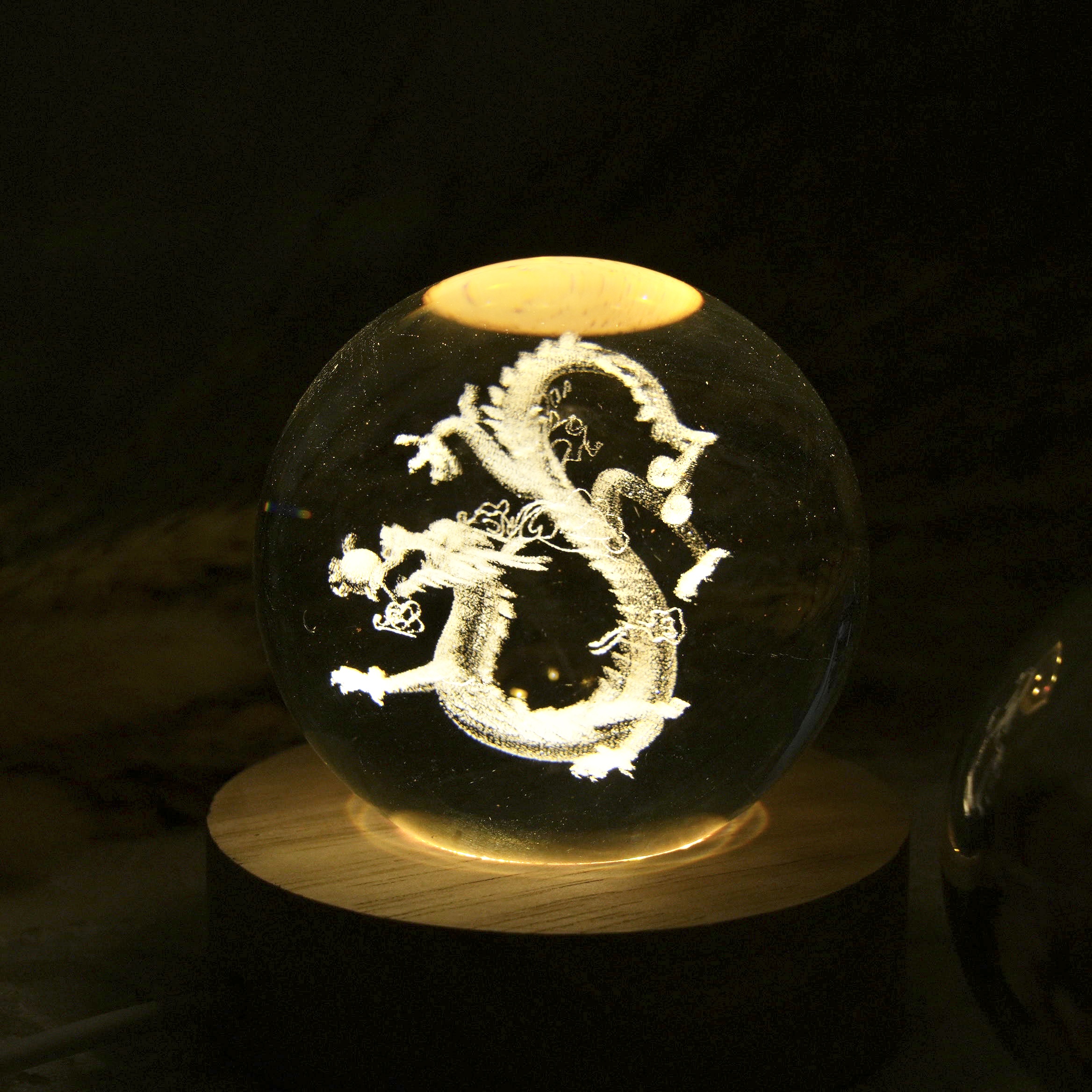 3D Inner Carved Dragon Glass Sphere