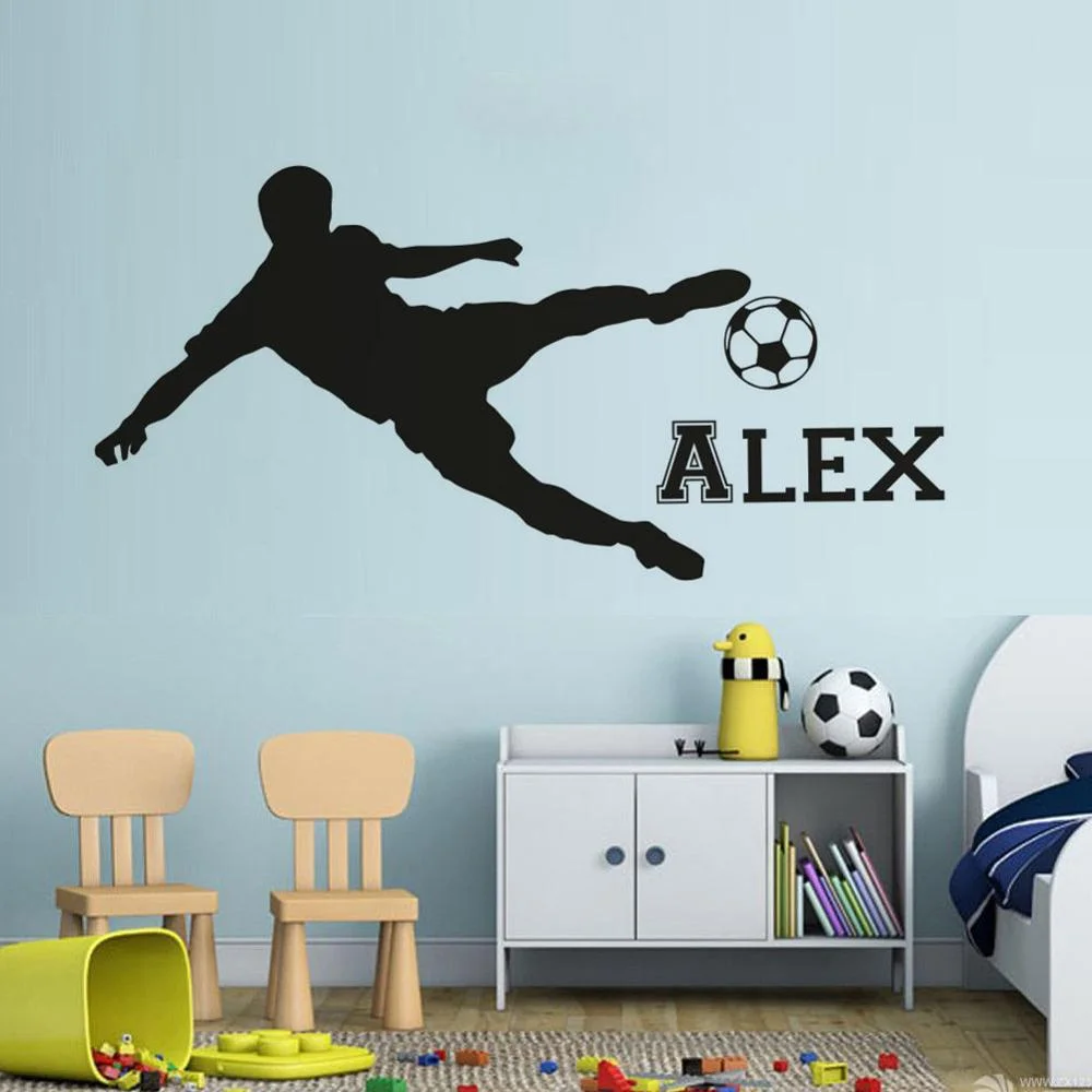 Custom Boys Name Wall Sticker Soccer Player Sportsman Wall Vinyl Decals Footbal Club Interior D&eacute;cor Custom Name Gift AZ721