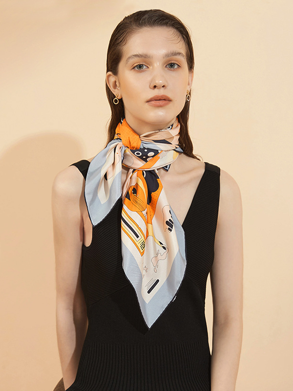 Purple Silk Scarf Basic Necessities Motif 