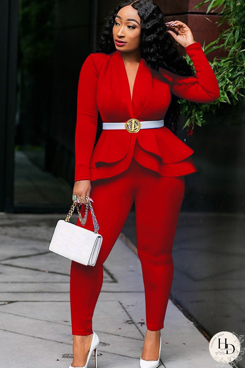 Black Casual Two Piece Suits Patchwork ruffle Solid pencil Long Sleeve