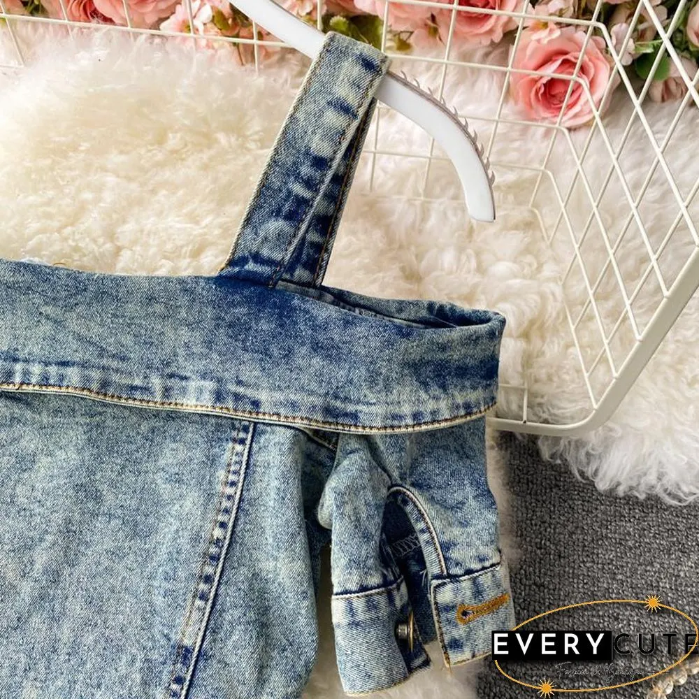 Off Shoulder Denim Two-Piece Set P13585