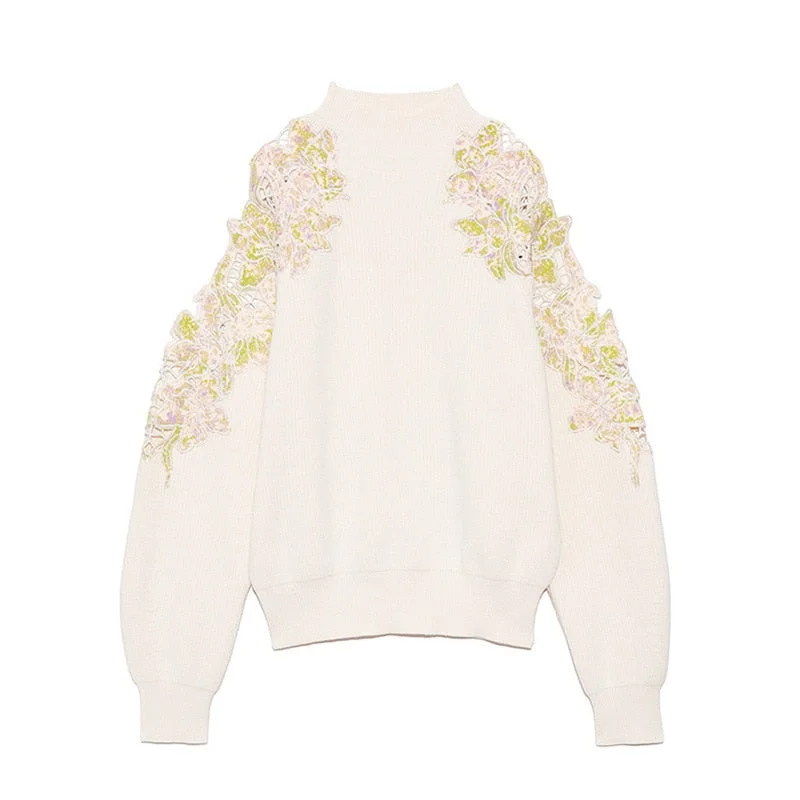 Kuzuwata Japanese Pullovers 2022 Early Spring New Women Sweater Fashion Half Turtleneck Off Shoulder Embroidery Printing Jumpers
