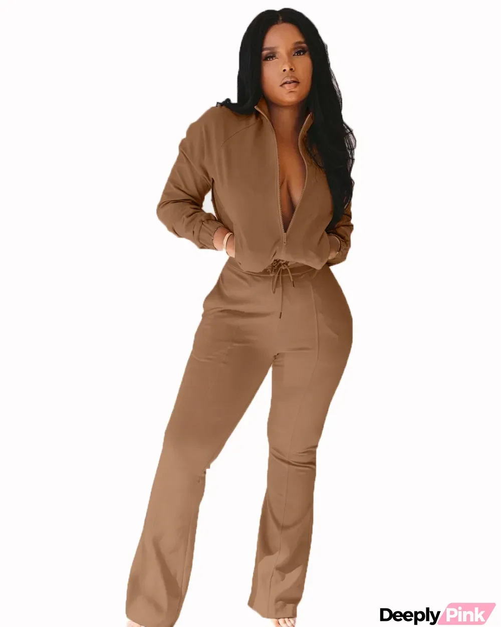 Autumn Solid Plain Long Sleeve Zipper Casual Jumpsuit