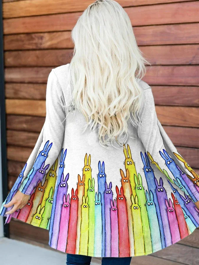 🔥kukelife🔥Women's Colorful Rabbit Print Casual Cardigan