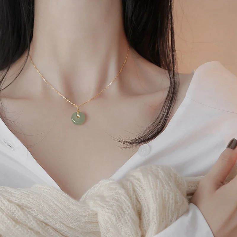 Hetian Jade Peace Buckle Pendant Necklace - Luxurious 18k Gold Plated Sterling Silver with Unique Design for Prosperity and Protection