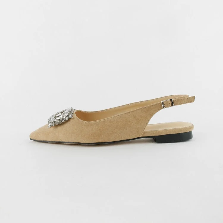 2021 Summer New Pointed Stiletto Heel High Heels Women's Mid Heel Sandals Back Empty Rhinestone Square Buckle Flat Sandals Women