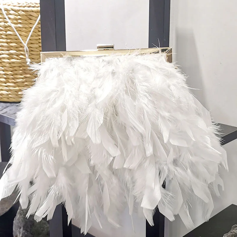 Women's Handbags Fluffy Feather Tassel Buckle Party Purse Clutch Bag