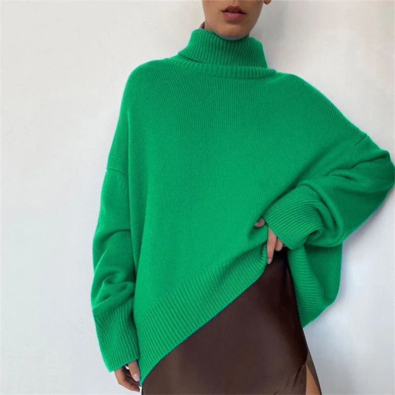 PENERAN Women's Turtleneck Sweater Batwing Long Sleeve Oversize Pullover Women Loose Casual 2022 Winter Warm Knitted Sweater Ladies