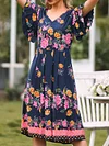 Floral-Print Flared Sleeves Midi Dress