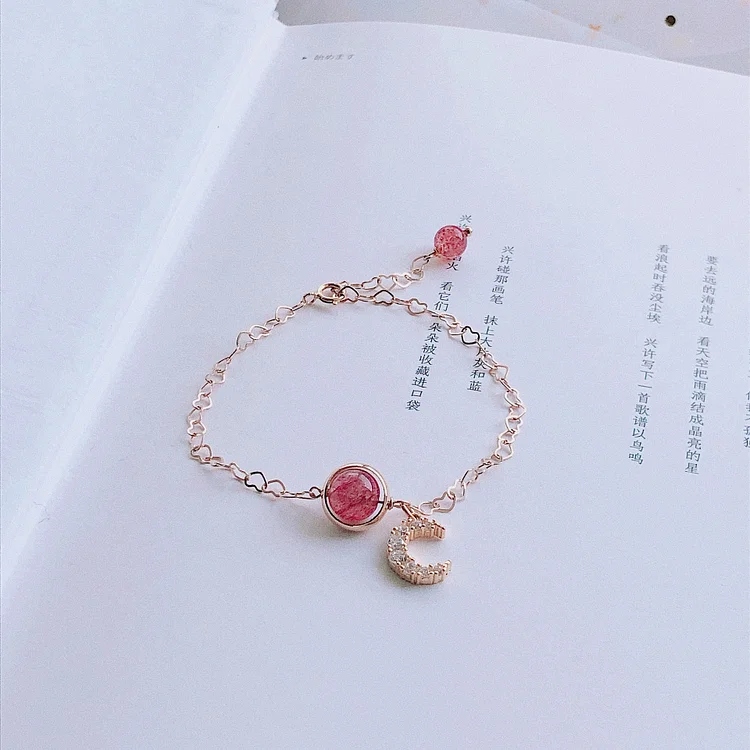 Strawberry Quartz Transit Star and Moon Bracelet KERENTILA