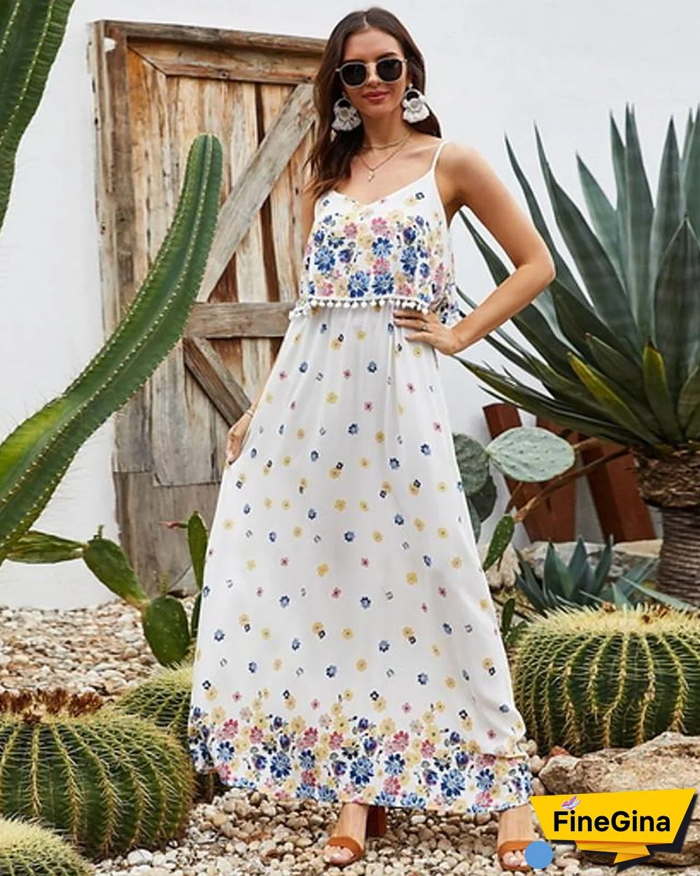 Women's Strap Dress Maxi long Dress Sleeveless Floral Summer Elegant White S M L XL XXL White Dresses