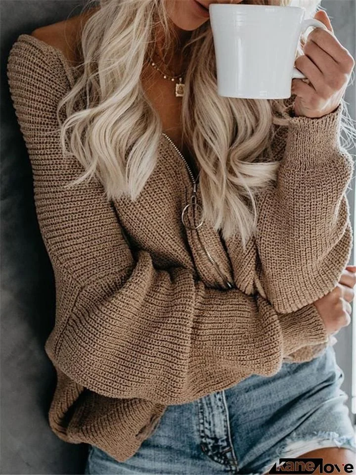 Hooded Zipper Irregular Loose Sweater