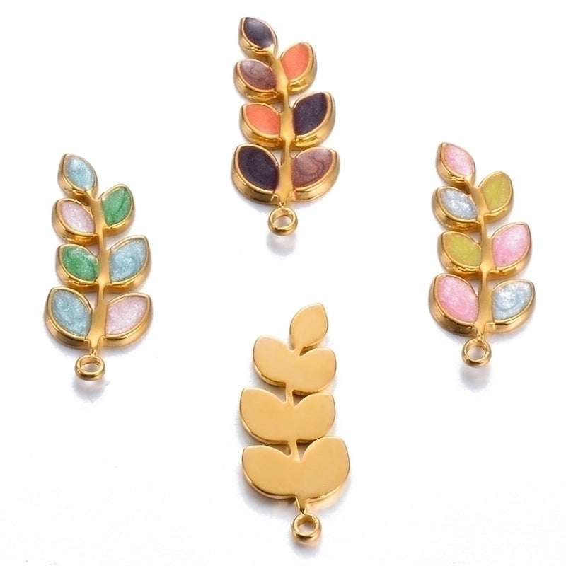 5 Pcs/package Minimalist Leaves Stainless Steel Enamel Plating Jewelry Accessories