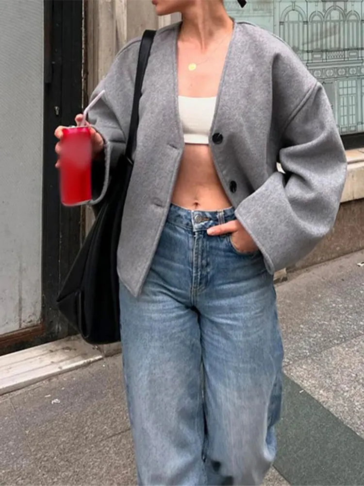Churchf Churchf Long Sleeve Button Short Coat 2024 Autumn / Winter Fashion Women's Commuter Casual Coat