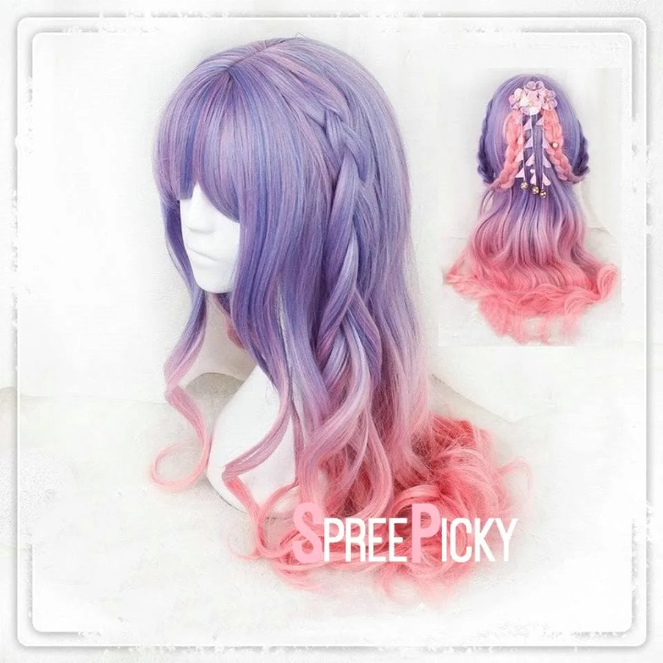 Purple Pink Gradual Change Pastel Lolita Long Curl Wig SP179101
