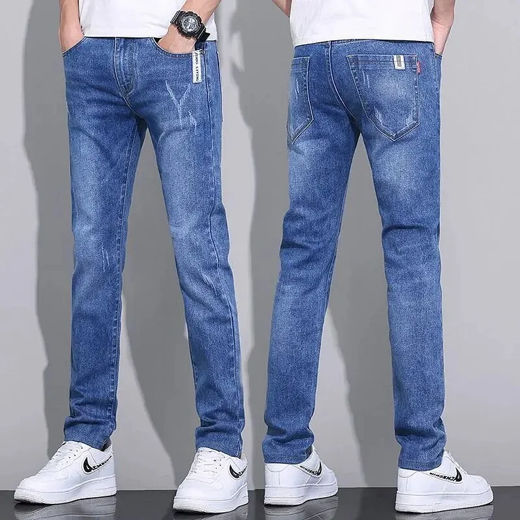 New Trendy Korean Clothing Men's Luxury Skinny Jeans for Summer High-Quality Clothes Casual Cowboy Blue Golf Pants Trousers Male
