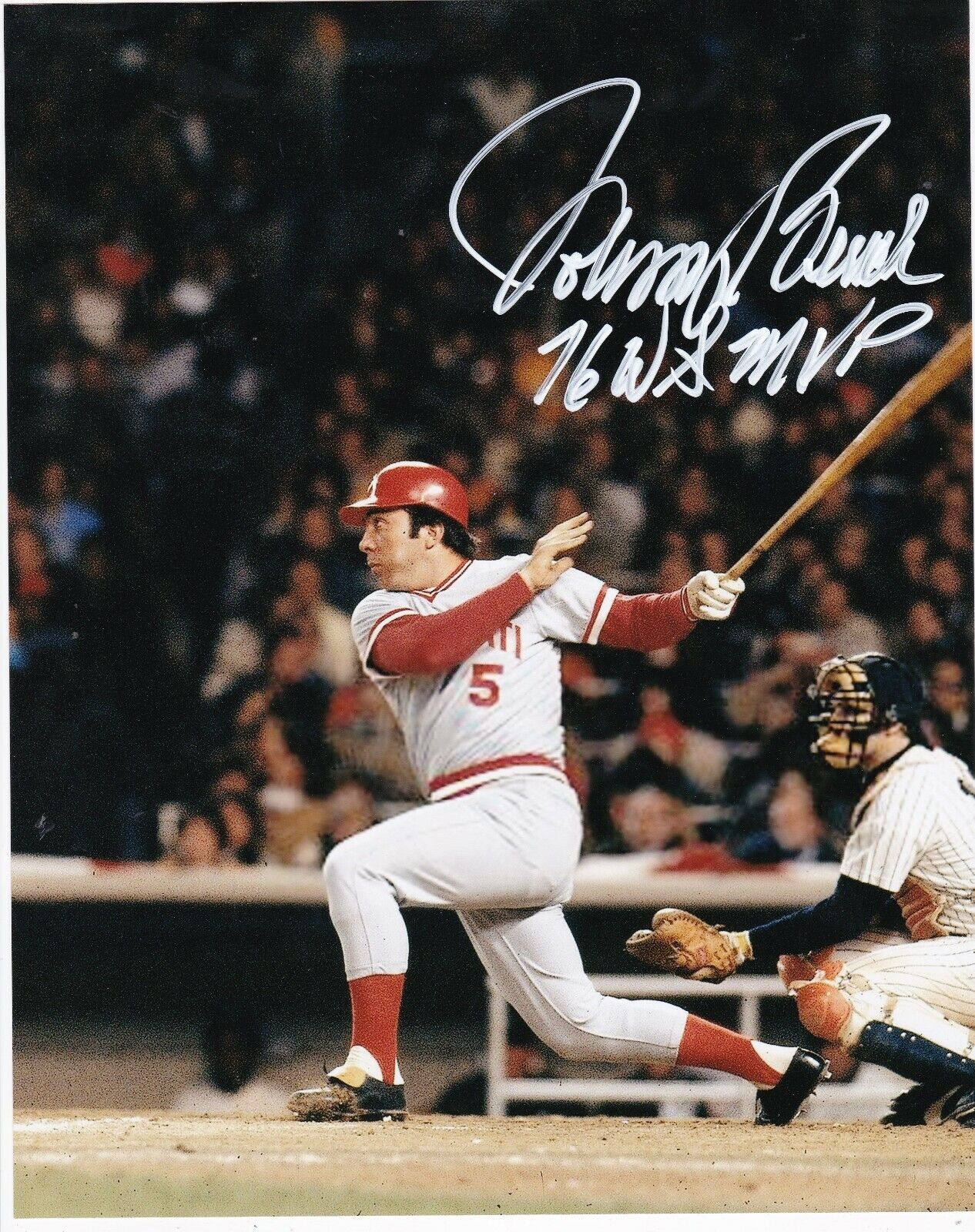 JOHNNY BENCH CINCINNATI REDS 76 WS MVP ACTION SIGNED 8x10