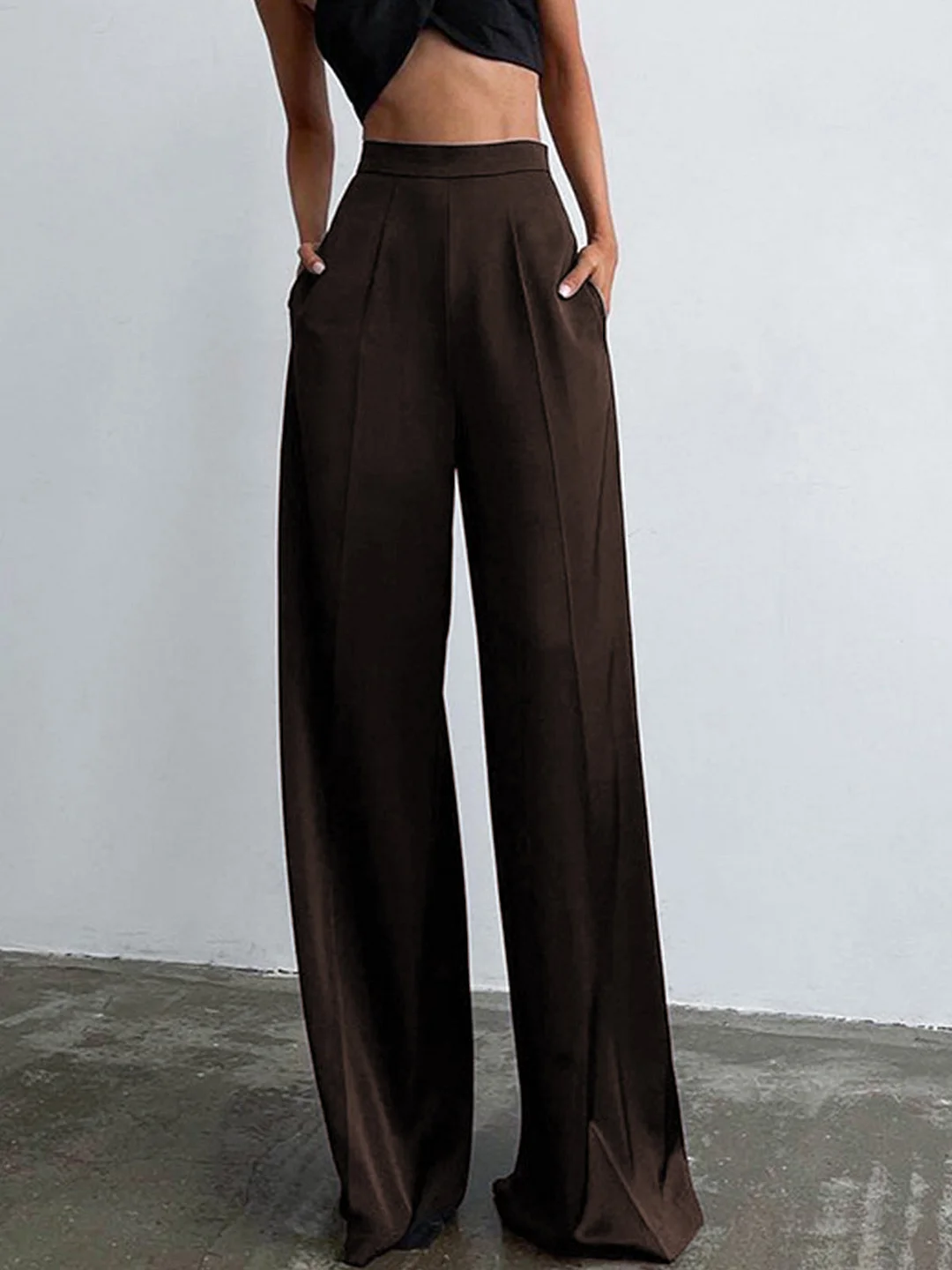 Abebey-Oversized Satin Wide Leg Dress Pants