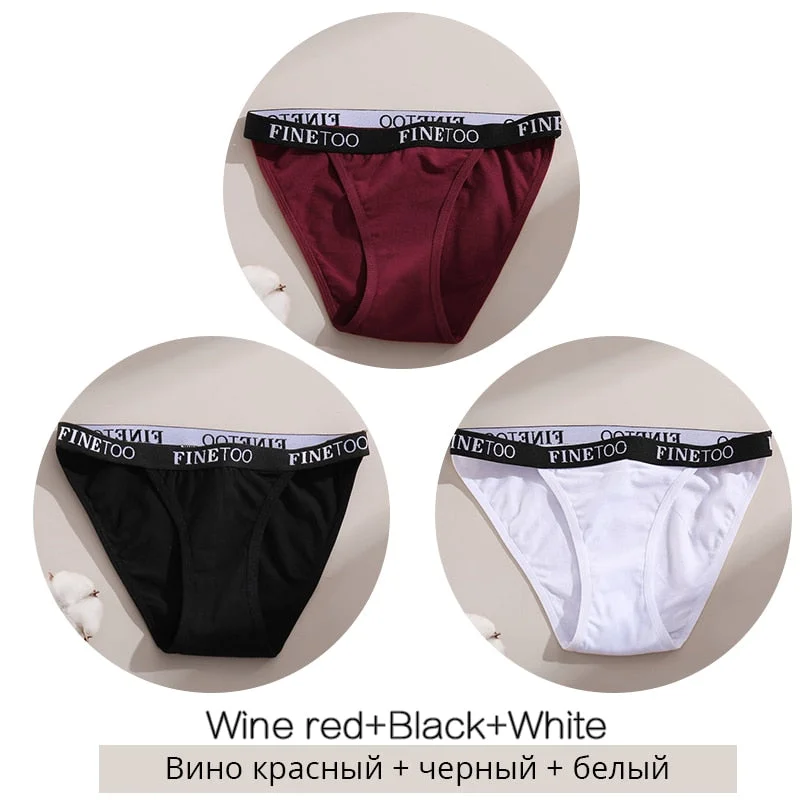 FINETOO 3Pcs/set Cotton Briefs Women Low-rise Panties M-XL Ladies Underwear Sexy Letter Belt Underpants Comfortable Lingerie New
