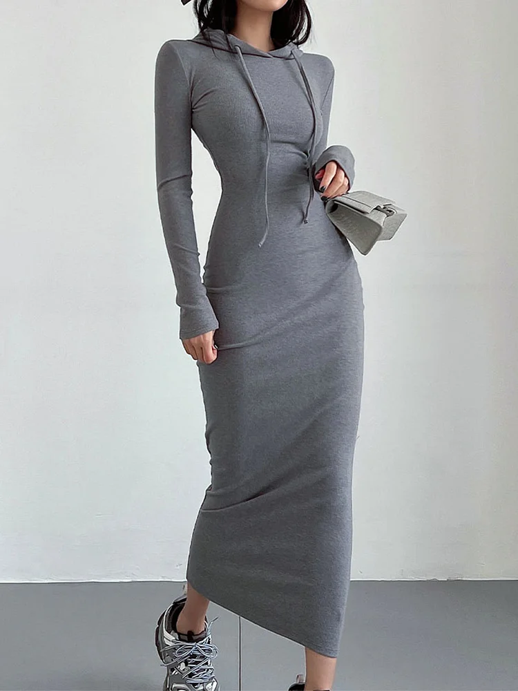 Drop Shoulder Drawstring Hooded Dress QueenFunky