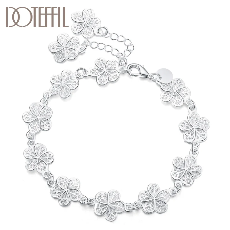 DOTEFFIL 925 Sterling Silver Full Flower Bracelet For Women Jewelry