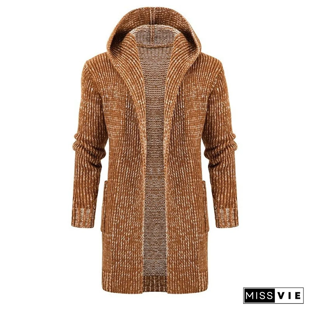 Foreign Trade Long Men's Hooded Knitted Cardigan