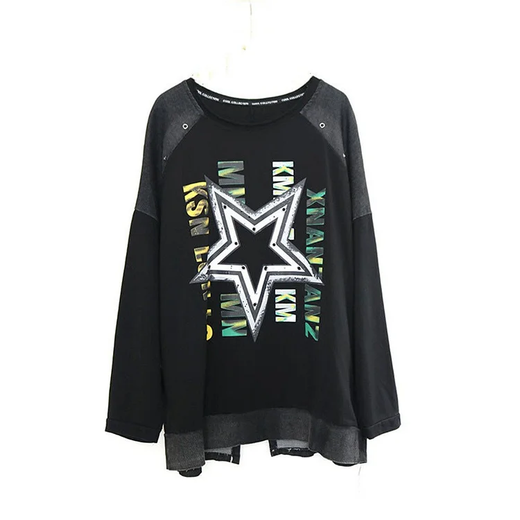 Casual O-neck Star Letter Printed Long Sleeve Sweatshirt 