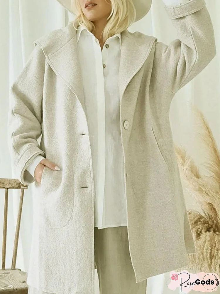 Hooded Cloth Blended Plain Overcoat