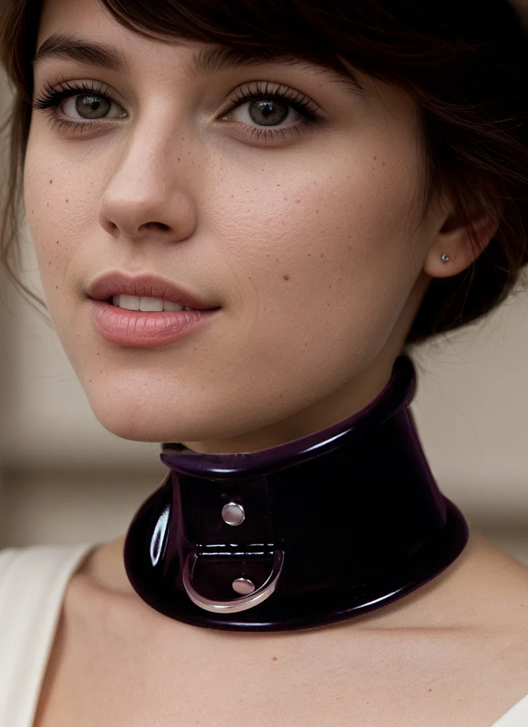 Women Latex Neck Corset Black D-Ring